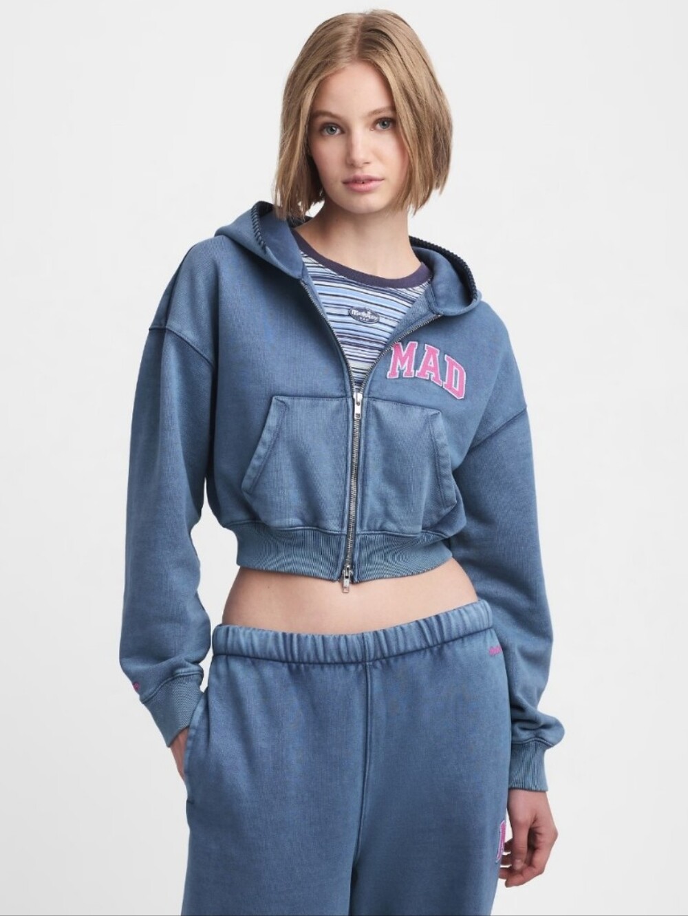 GAP x Madhappy Full Zip Cropped Logo Hoodie Size Medium In Blue NWT